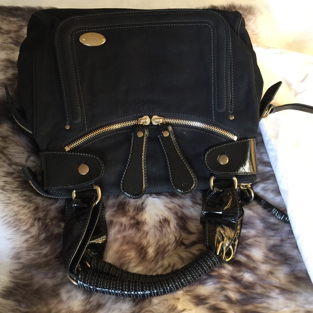 Authentic Chloe Bay Suede And Patent Leather Bag L
